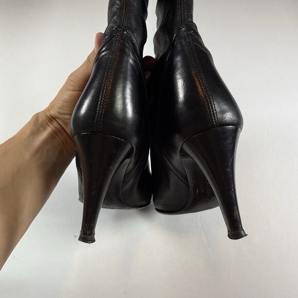 Cole Hann Vtg Leather Knee High Slouchy Almond Toe Heel Boots Black Wms Sz 7.5 - Picture 5 of 16